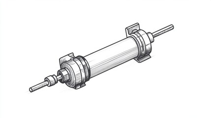 Technical illustration of a cylindrical mechanical component with detailed features and structure