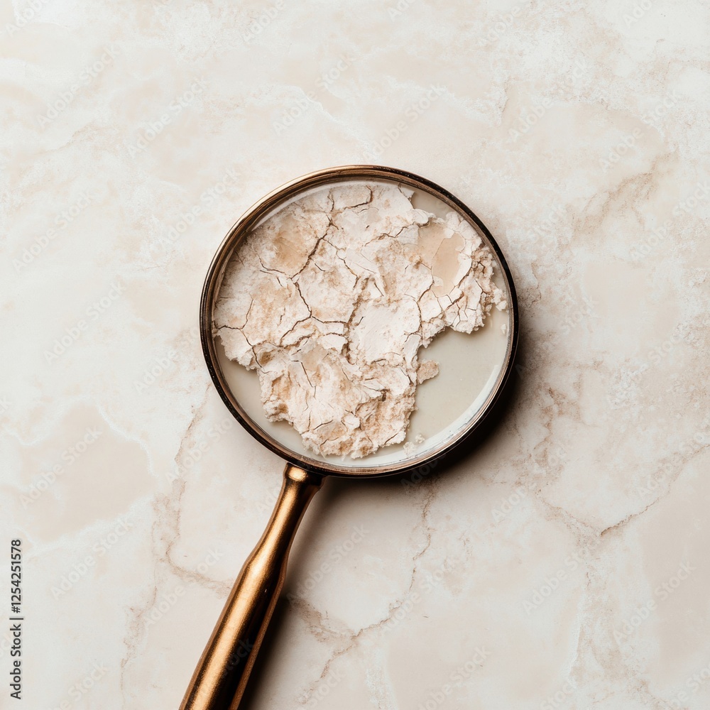 Aufkleber exploring the intricate details of dry flaky skin through a magnifying glass on a marble surface. ge