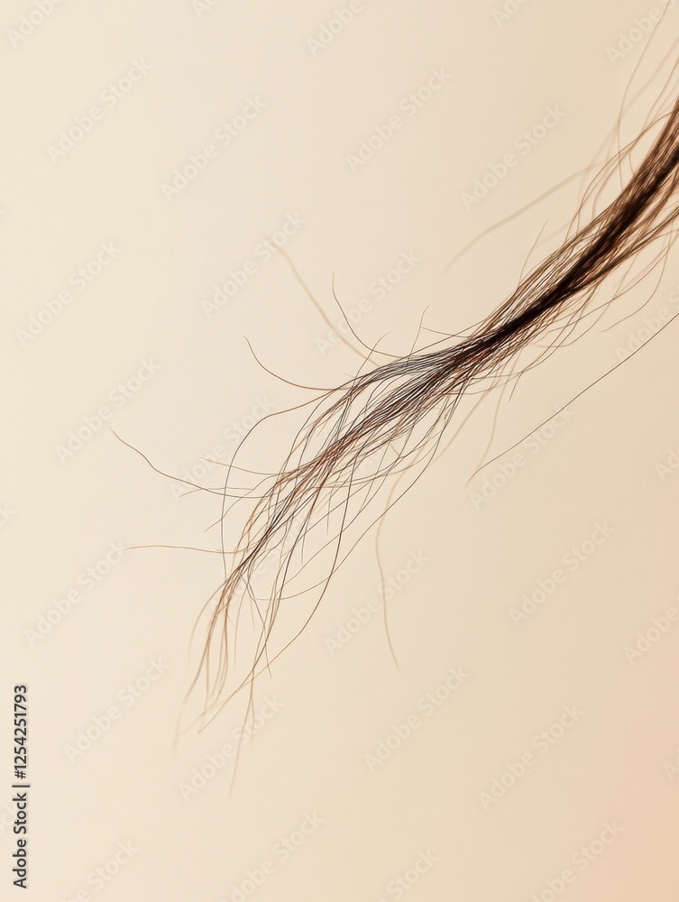 Poster Broken strand of hair close up revealing delicate texture and split ends with soft background. Generative AI