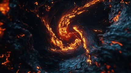 Captivating dynamic swirling flames, a GIF animation with fire effect and intense dark background