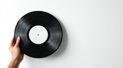Fototapeta premium Hand Holding Vintage Vinyl Record Against White Background