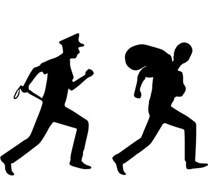 vector silhouette of a cops and robbers
