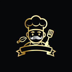 Luxury restaurant emblem with crown, fork and spoon. Vector illustration.