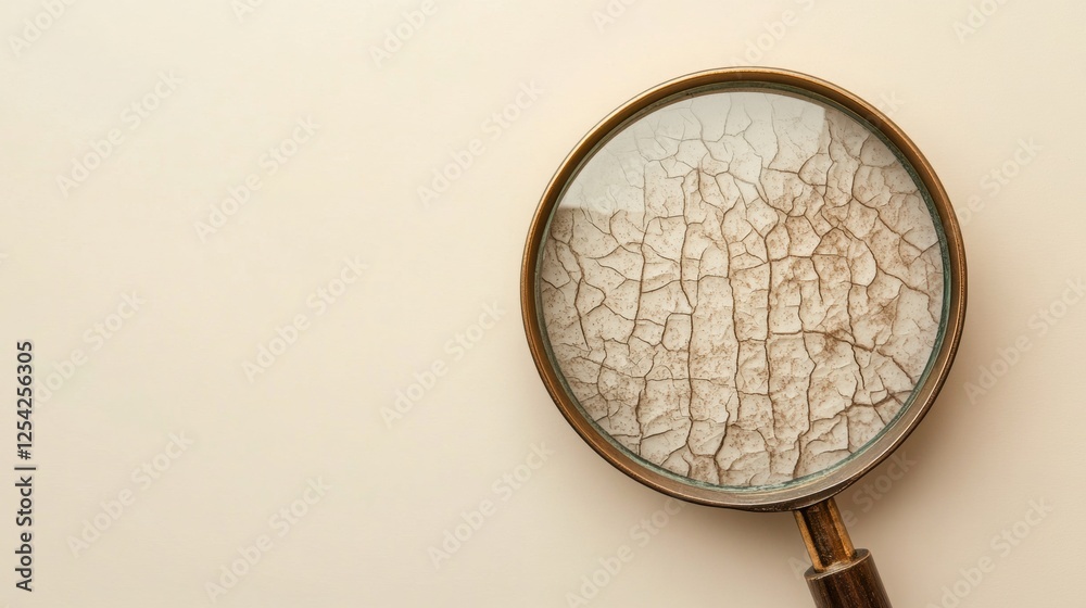 Poster exploring the details of dry, flaky skin through a magnifying glass in a close up observation. gener