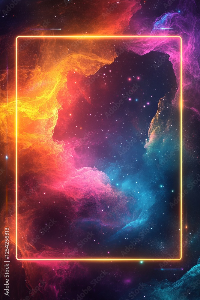 Leinwandbilder neon frame enclosing cosmic nebula; space background; design element