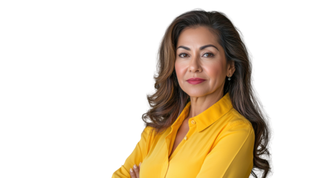 Confident businesswoman with folded arms on transparent background