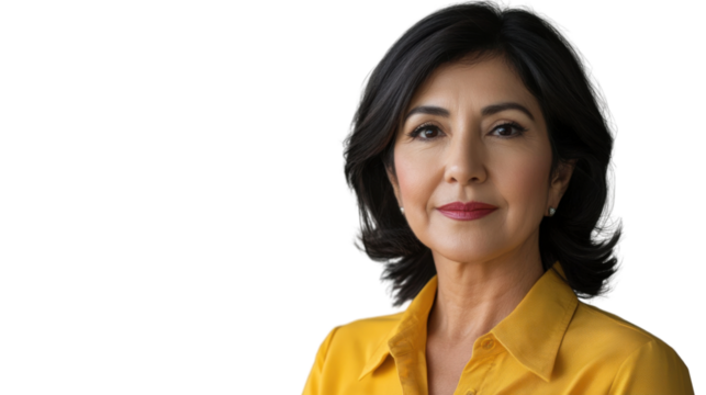 Confident senior hispanic businesswoman posing on transparent background