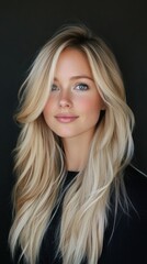 Naklejka premium Stunning Blonde Woman Portrait: Long Hair, Blue Eyes, Beauty