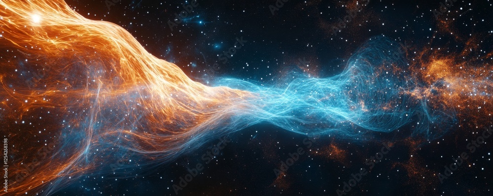 Poster cosmic energy streams intertwine in starry nebula