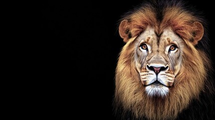 Fototapeta premium Powerful Lion Portrait Against Black Background