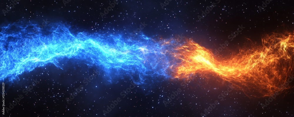 Poster Cosmic fire and ice clashing in space; background stars; design element