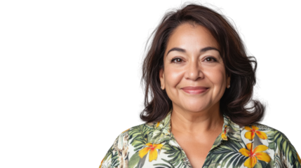 Smiling hispanic mature woman portrait on transparent background