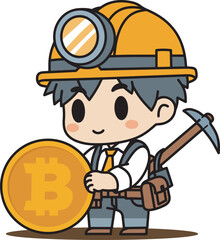 People mining bitcoin cartoon design art 