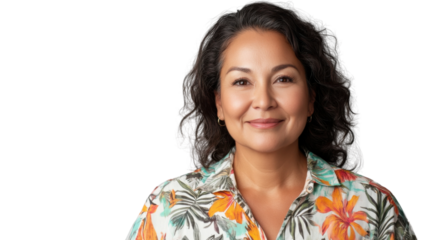 Smiling hispanic mature woman with transparent background looking at camera