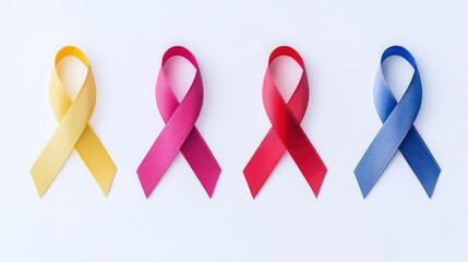 Four Awareness Ribbons In Different Colors On White Background