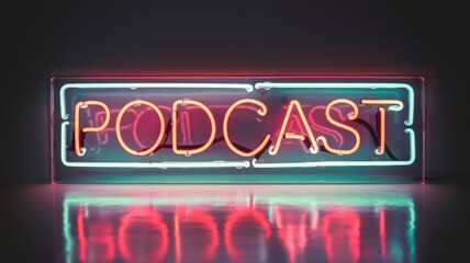 Neon sign displaying the word Podcast in vibrant colors