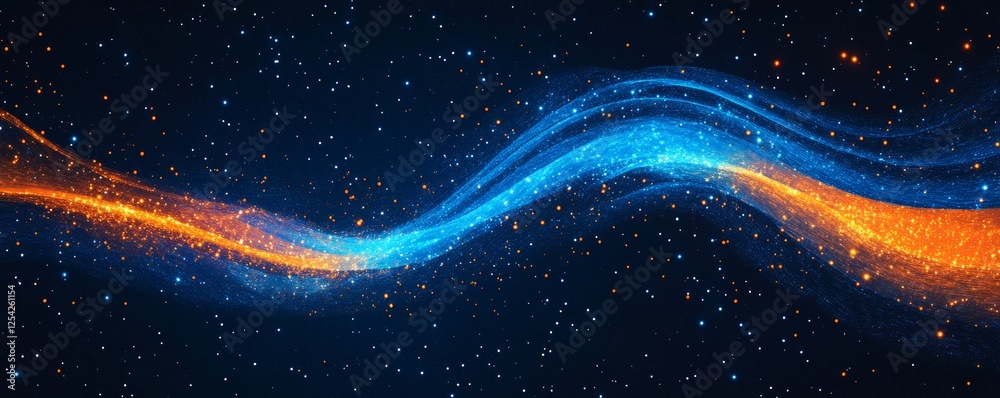 Poster Cosmic energy streams flow across dark space; digital art for tech
