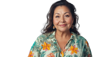 Smiling mature woman posing on transparent background