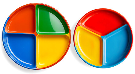 Colorful Divided Plate with Four Sections on a Transparent Background