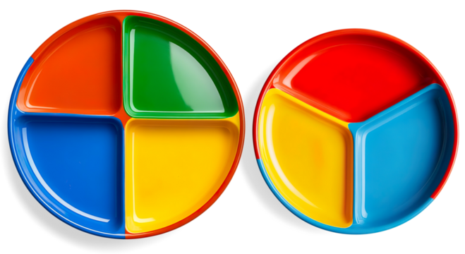 Colorful Divided Plate with Four Sections on a Transparent Background