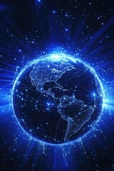 Night planet earth from space with light lines of communication and connection. Business and finance, concept. Global communications system and the World Wide Web. Technologies and communications.