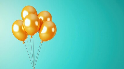 Golden Balloons Against Teal Background
