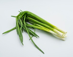 Fresh green onions on a white background. Healthy food.