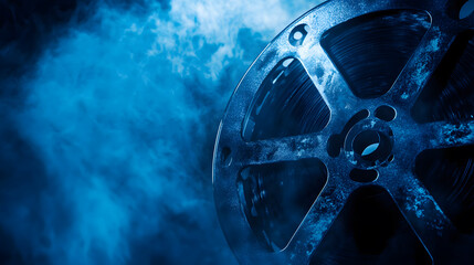 Obraz premium Mystical Blue Film Reel Cinematic Nostalgia and Mystery
