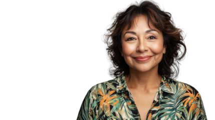Smiling senior woman with transparent background, showing confidence and positivity