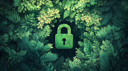Green lock symbol nature. Witchwood Forests. Illustration