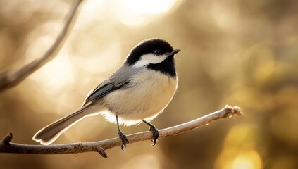 Fototapeta premium A captivating image of a Carolina Chickadee perched delicately on a slender branch.