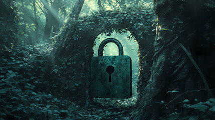 Green lock symbol nature. Witchwood Forests. Illustration