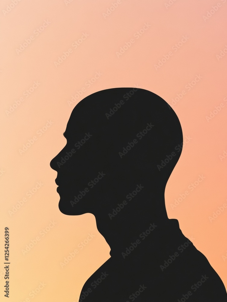 Poster Silhouette of a person with bald patches against a soft gradient background during twilight hours. Generative AI