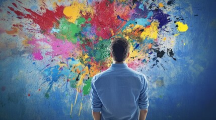 Obraz premium Colorful Paint Explosion from Light Bulb, Symbolizing Creative Energy and Innovation