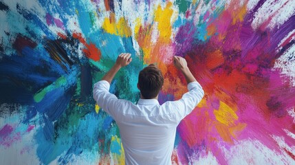 Fototapeta premium Colorful Paint Explosion from Light Bulb, Symbolizing Creative Energy and Innovation