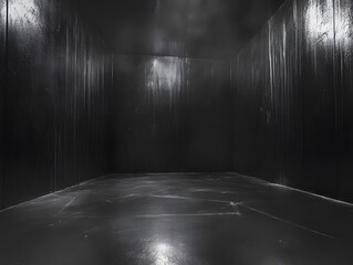 Obraz premium Dark Scratched Metal Room Interior, Industrial Background, Black grunge texture