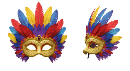 m&aacute;scara de carnaval ou festa com penas em fundo transparente