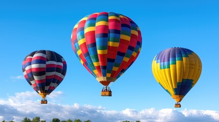 Naklejka premium Colorful hot air balloons in a clear blue sky. Possible use stock photography