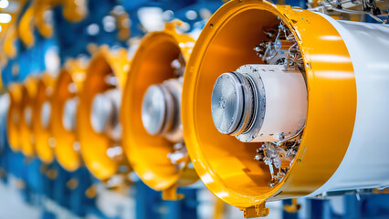 Rocket assembly and testing at aerospace engineering facility during production phase