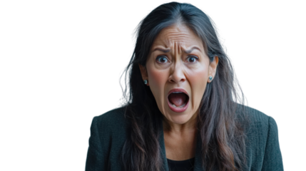 Shocked businesswoman screaming with transparent background