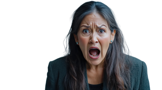 Shocked businesswoman screaming with transparent background