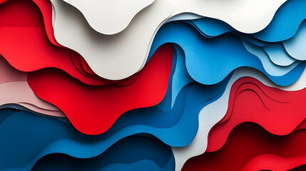 Abstract Red, White, and Blue Layered Paper Wave Design