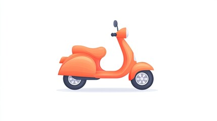 Fototapeta premium Vibrant orange scooter parked on a clean white background, ideal for transportation themes