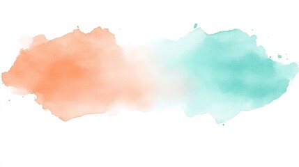 Abstract watercolor splash in orange and teal hues blending softly on a white background