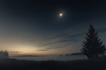 Obraz premium A misty night sky with the moon and stars