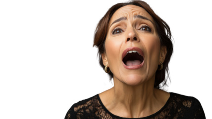 Shocked mature woman screaming with transparent background