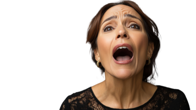 Shocked mature woman screaming with transparent background