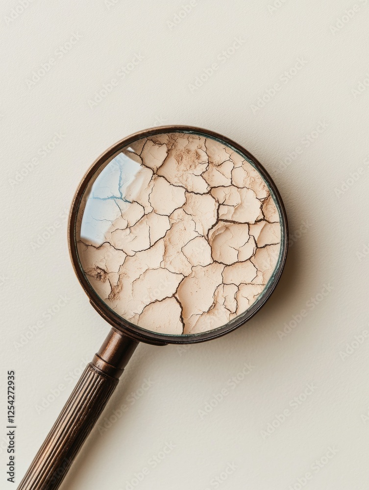 Aufkleber detailed view of dry flaky skin under magnifying glass revealing texture and condition in a neutral 