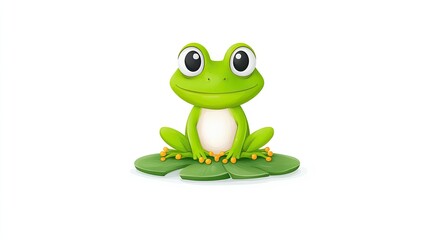 Cartoon frog sitting on a lily pad, showcasing vibrant colors against a white background