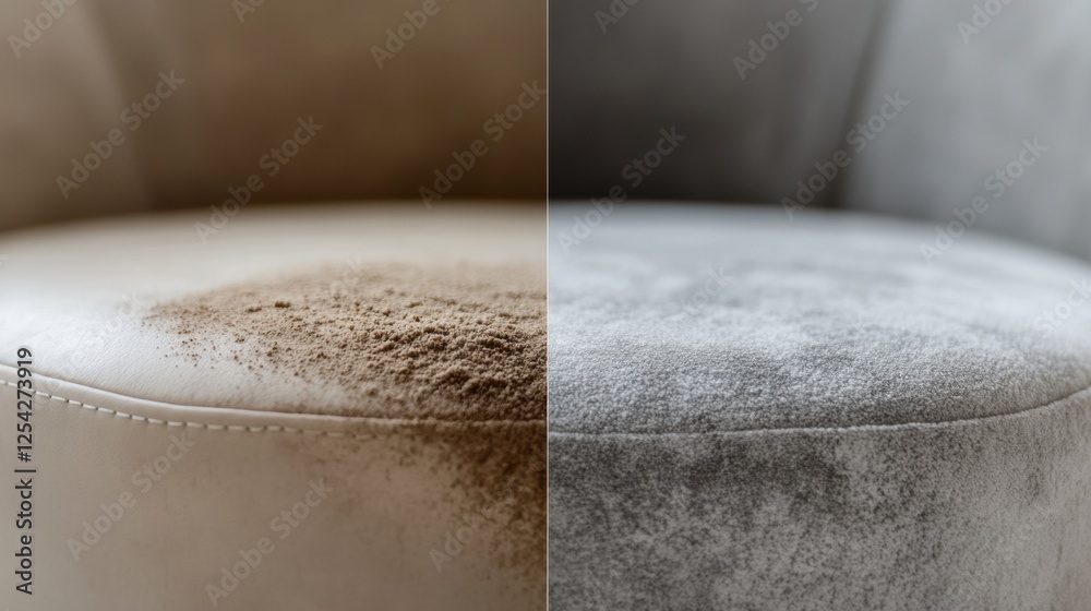 Poster comparison of dusty and clean furniture surfaces highlighting the effects of cleaning techniques and